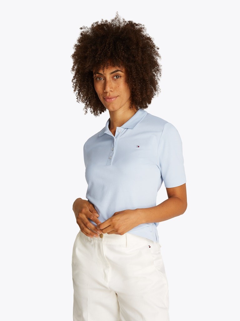 Tommy Hilfiger Rejeneratif Pamuk Mavi Kadın Kısa Kollu Düğmeli Polo Yaka T-Shirt - WW0WW43224C1O