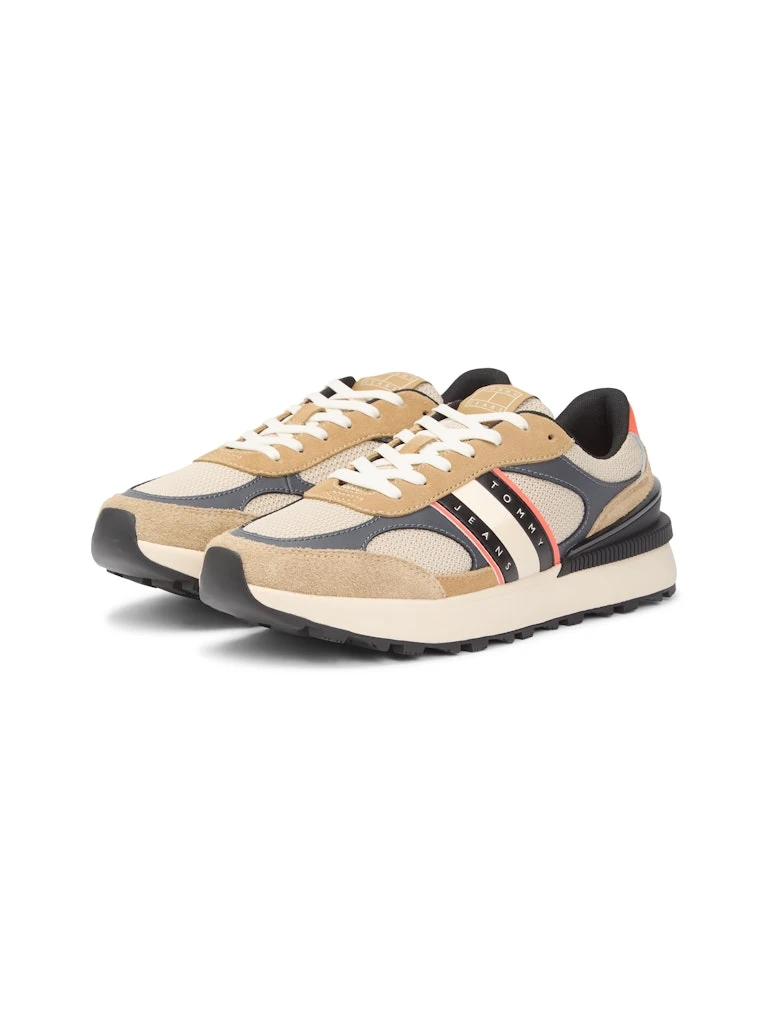 Tommy Hilfiger Erkek Bej Deri Kısa Taban Runner Sneakers