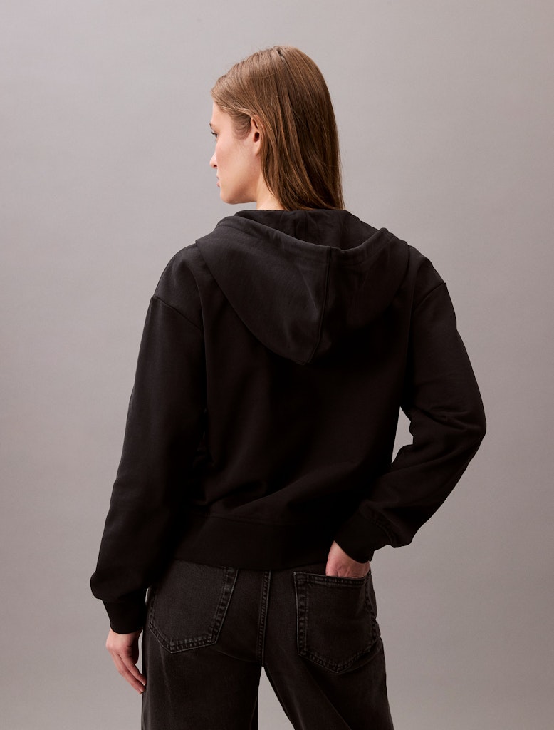 Calvin Klein Kadın Siyah  Tam Fermuarlı Kapşonlu Sweatshirt