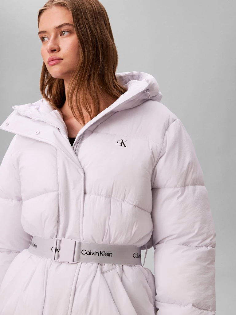 Calvin Klein Kadın Beyaz  Puffer Kapşonlu Mont