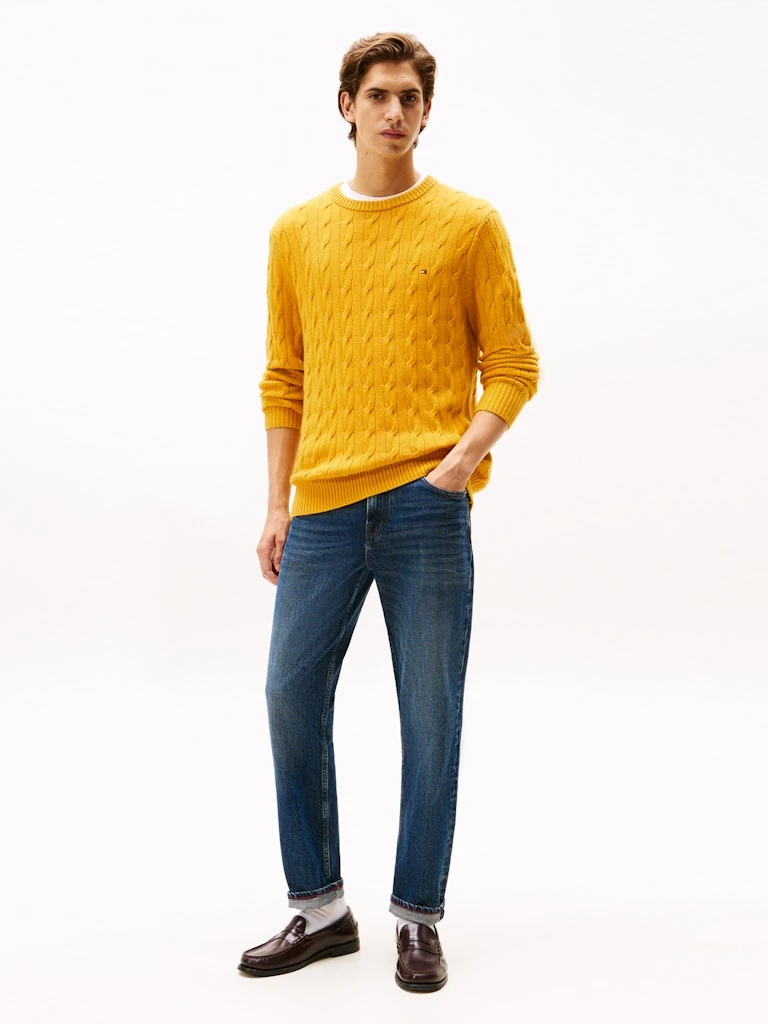 Tommy Hilfiger Erkek Sarı  O Yaka  Triko