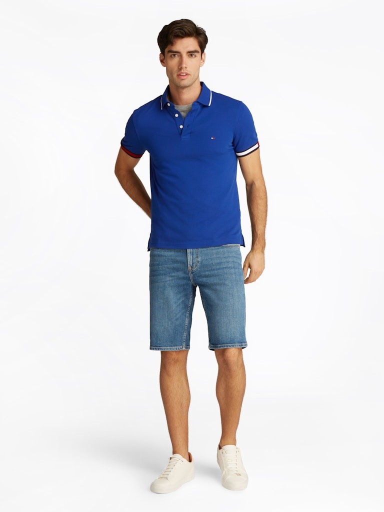 Tommy Hilfiger Organik Pamuk Mavi Erkek Kısa Kollu Düğmeli Polo Yaka T-Shirt