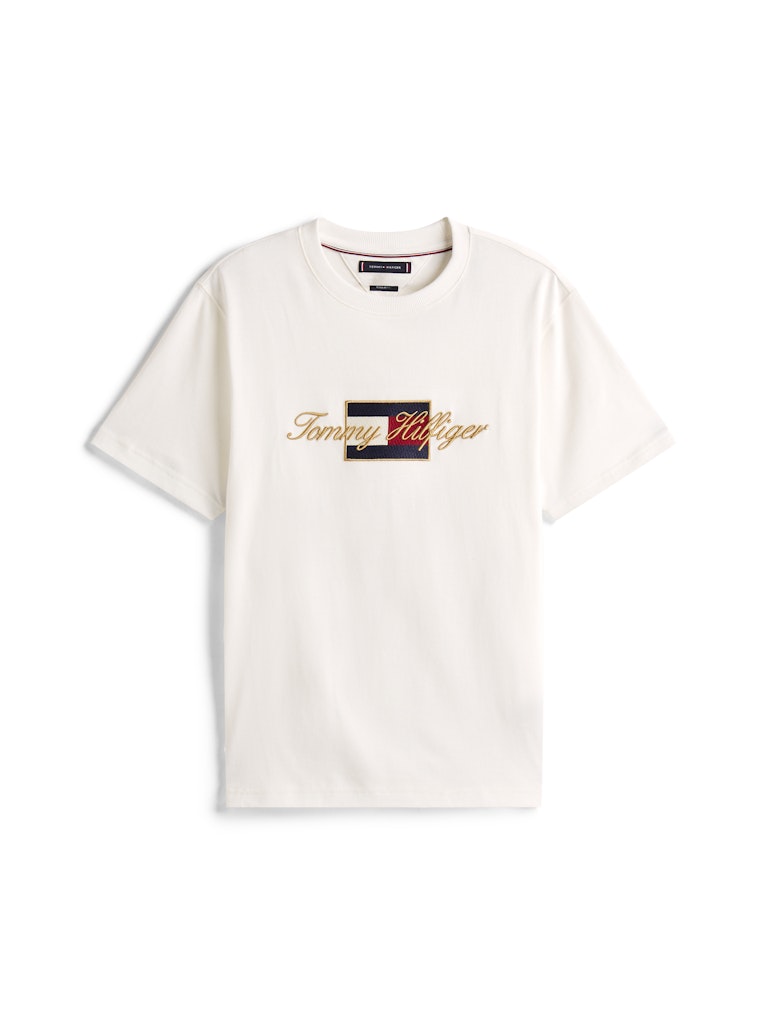 Tommy Hilfiger Erkek O Yaka Bayraklı Beyaz T-Shirt
