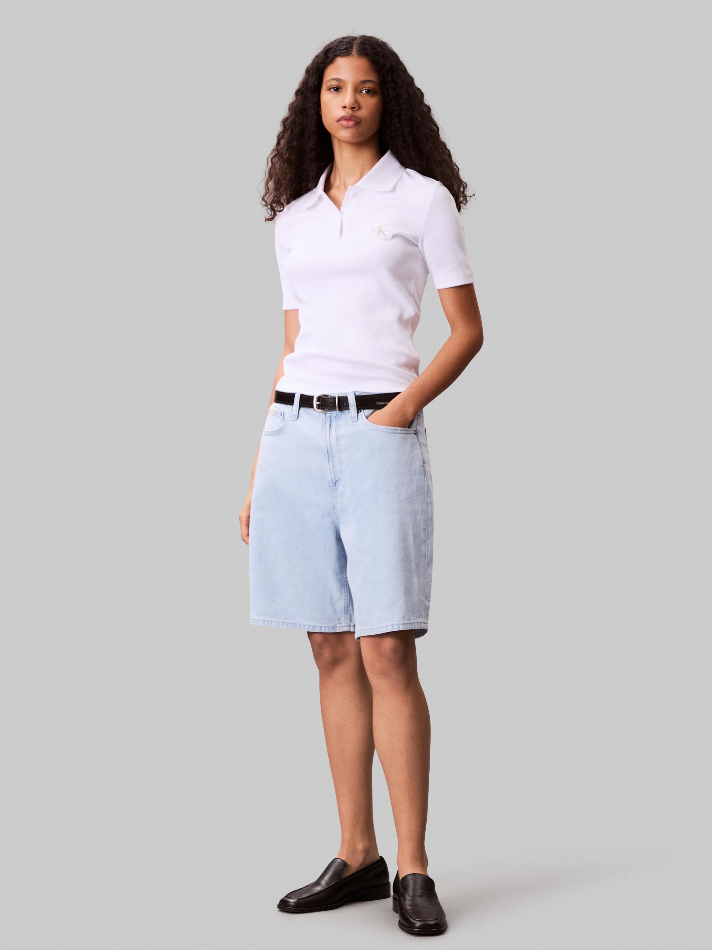 Calvin Klein Kadın Beyaz Düğmeli Polo Yaka T Shirt