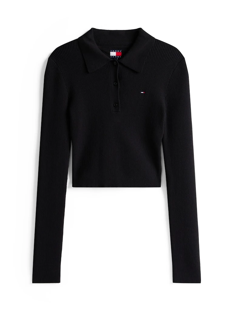 Tommy Hilfiger Kadın Polo Yaka Siyah Triko