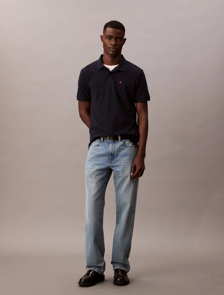 Calvin Klein Erkek Lacivert Pamuklu Düğmeli Polo Yaka T-Shirt