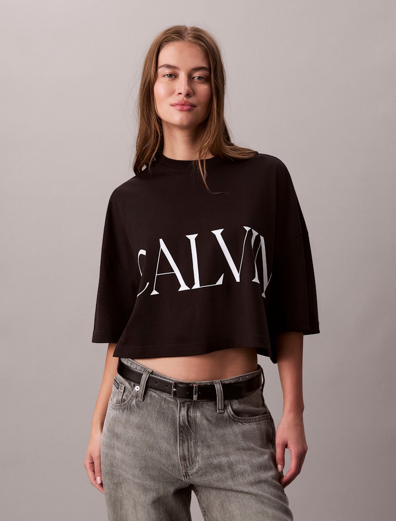 Calvin Klein Kadın O Yaka Crop Siyah T-Shirt