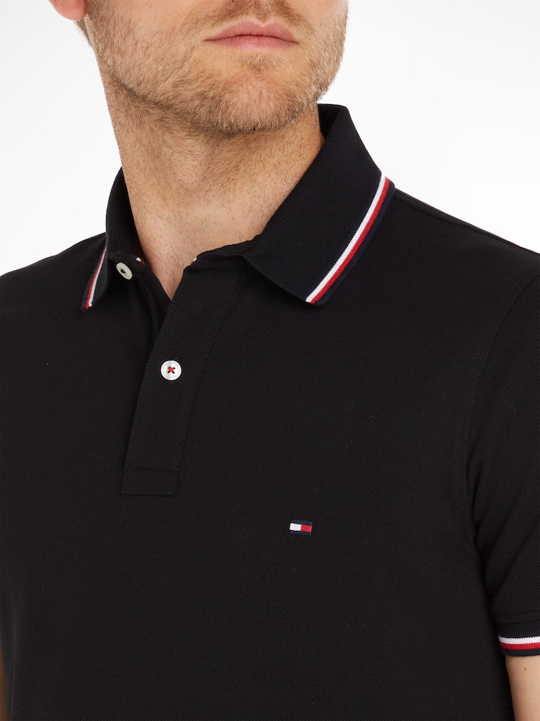 Tommy Hilfiger Pamuk Siyah Erkek Kısa Kollu Düğmeli Polo Yaka T-Shirt