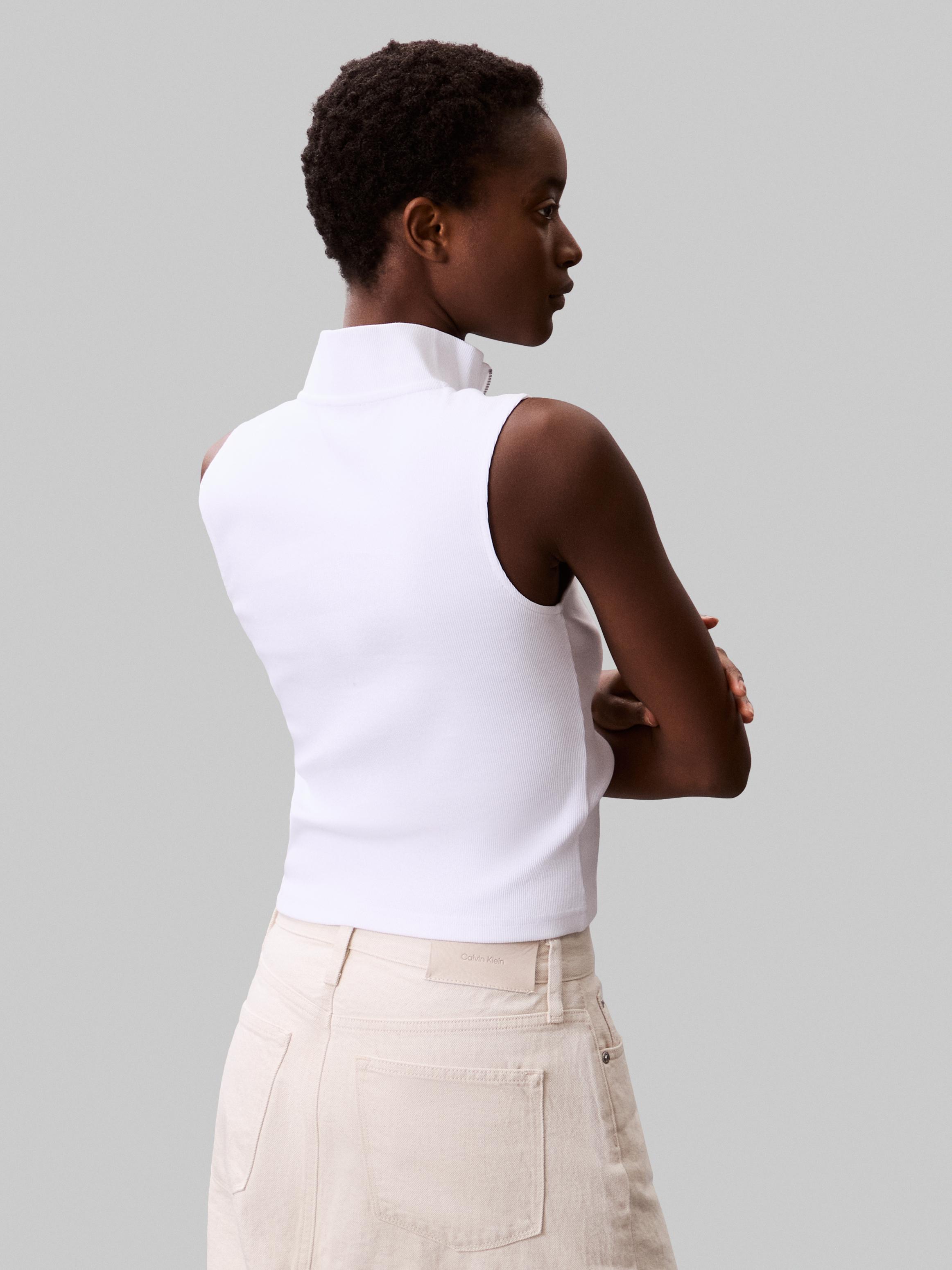 Calvin Klein Kadın Beyaz Atlet Fermuarlı T Shirt