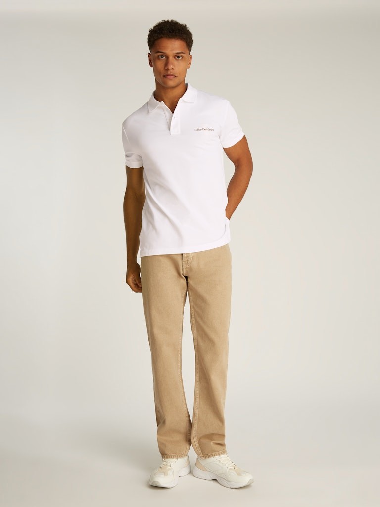 Calvin Klein Organik Pamuk Beyaz Erkek Kısa Kollu Düğmeli Polo Yaka T-Shirt - J30J3256640K4