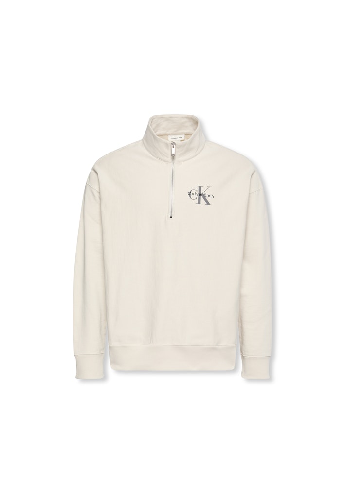 Calvin Klein Erkek Bej Pamuk Yarım Fermuarlı Sweatshirt