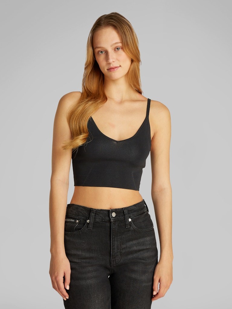 Calvin Klein Kadın Askılı Slim Fit V Yaka Örgü Kumaş Siyah Bralet - J20J224805BEH