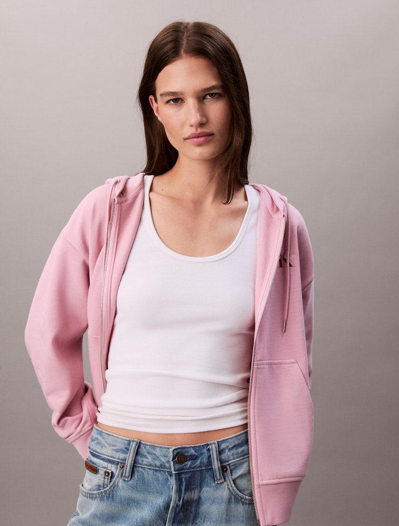 Calvin Klein Kadın Pembe  Tam Fermuarlı Kapşonlu Sweatshirt