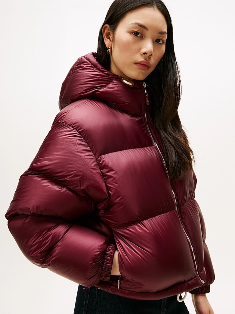 Tommy Hilfiger Kadın Bordo Kaz Tüyü Puffer Mont