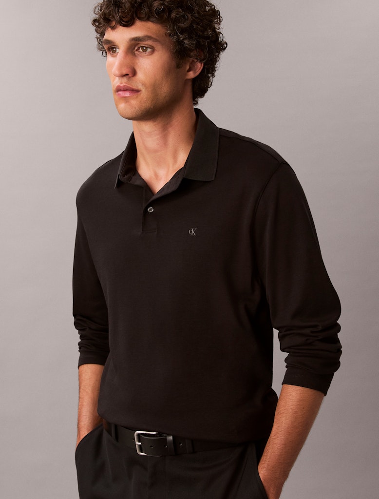 Calvin Klein Erkek Siyah Uzun Kollu Polo Yaka T-Shirt