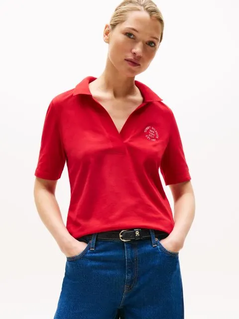 Tommy Hilfiger Kadın Logo İşlemeli Kırmızı Polo T-Shirt