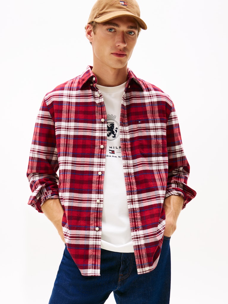 Tommy Hilfiger Erkek Flanel Normal Kesim Bordo Gömlek