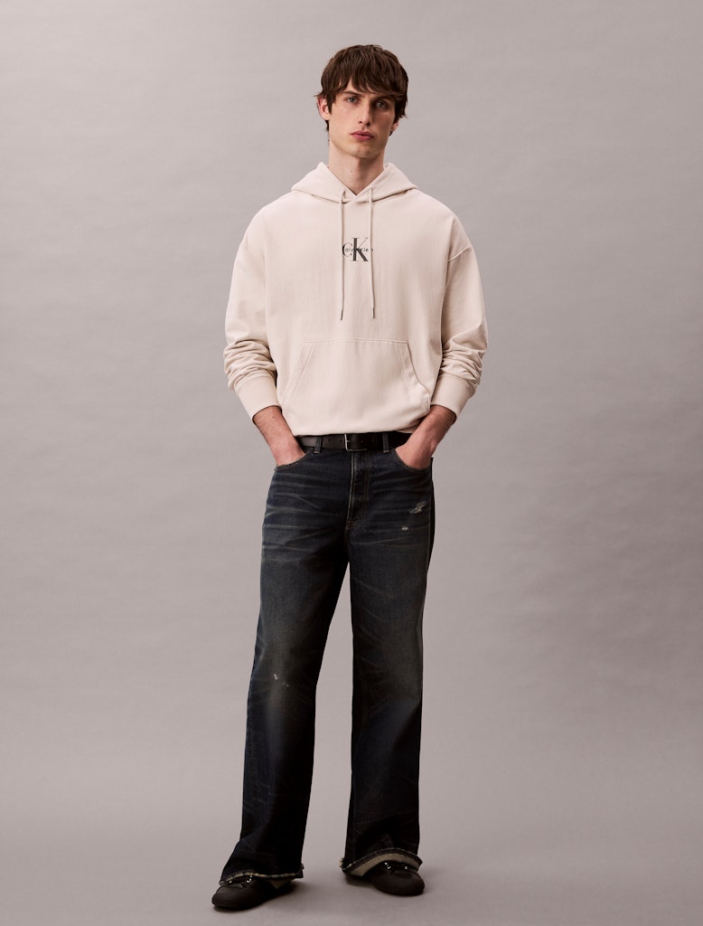 Calvin Klein Erkek Bej Kapşonlu Sweatshirt