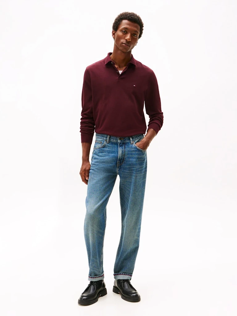 Tommy Hilfiger Erkek Bordo  Uzun Kollu Düğmeli Polo Yaka T-Shirt