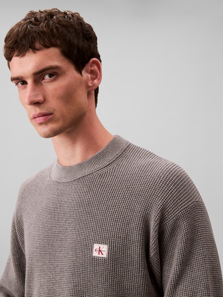Calvin Klein Erkek Gri Pamuk O Yaka Triko
