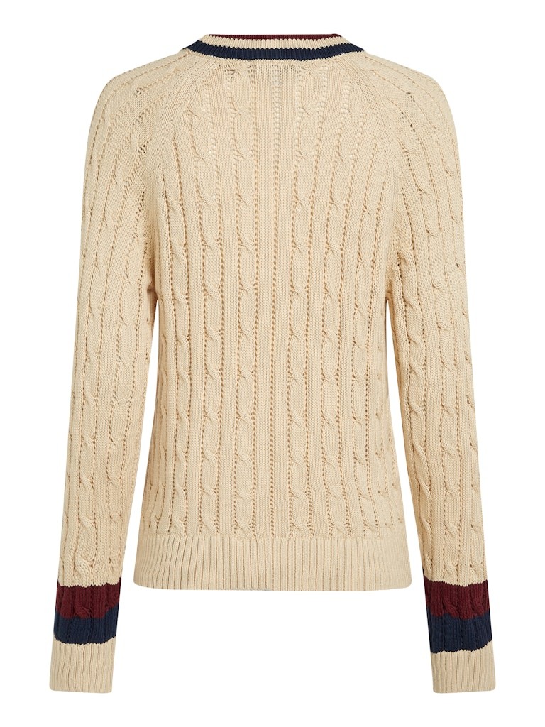 Tommy Hilfiger Pamuk Bej Kadın Uzun Kollu V Yaka Triko - WW0WW43972AEX