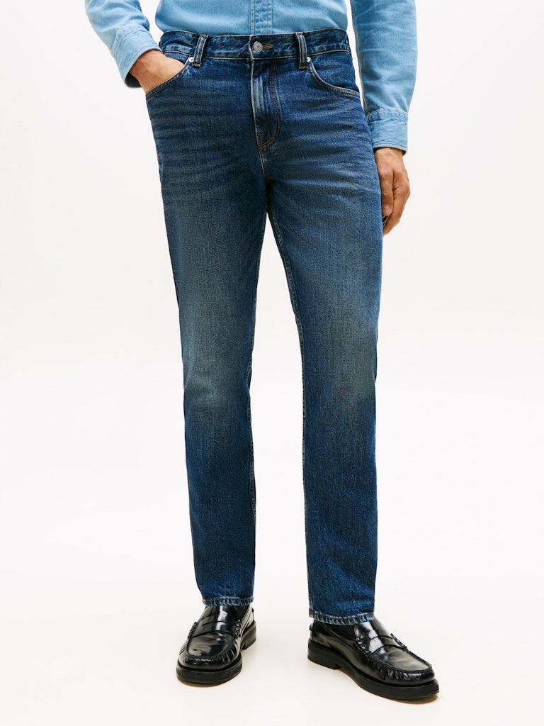 Tommy Hilfiger Erkek Mavi Düz Kesim Jean Pantolon