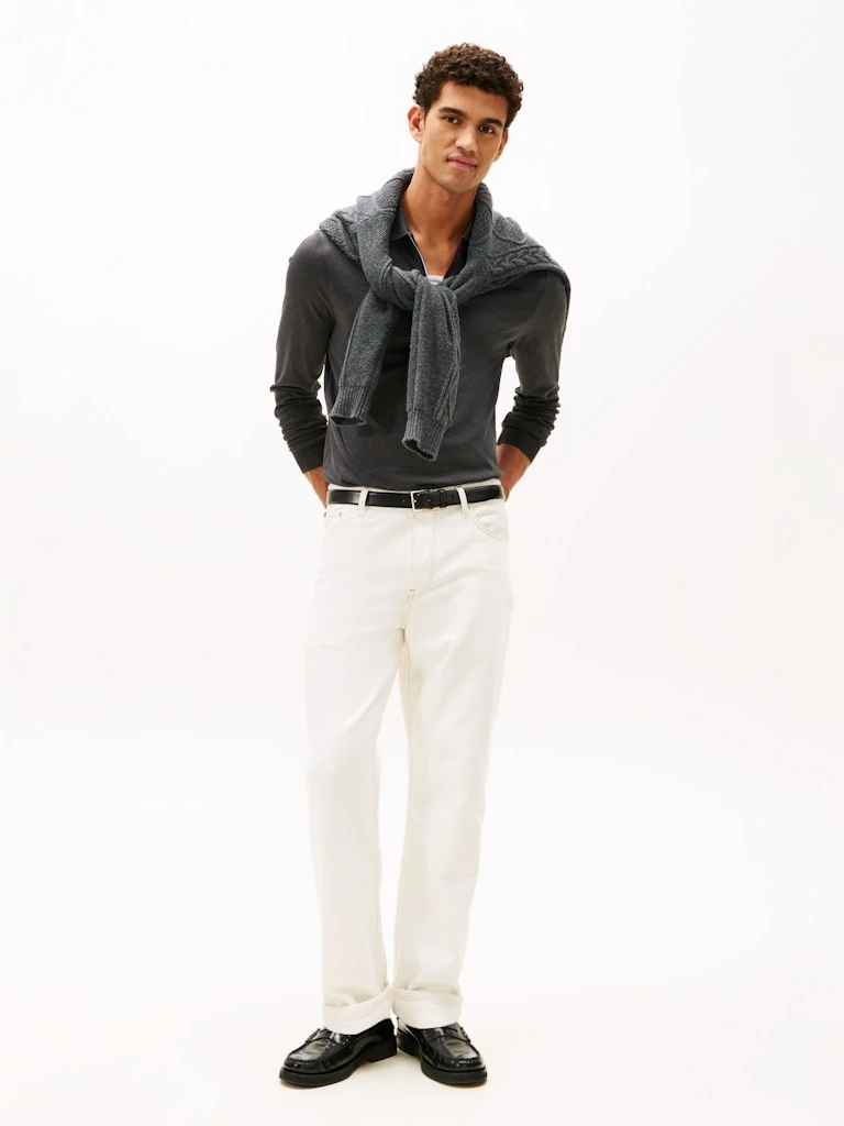 Tommy Hilfiger Erkek Gri  Uzun Kollu Fermuarlı Polo Yaka T-Shirt