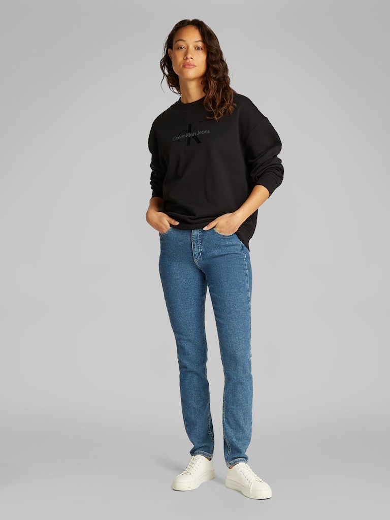 Calvin Klein Jeans Siyah Kadın Bisiklet Rahat Baskılı Sweatshirt - J20J224724BEH