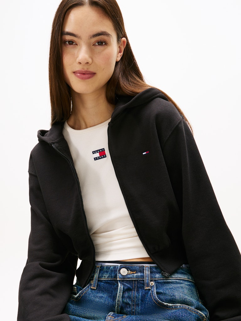 Tommy Hilfiger Kadın Tam Fermuar Kapşonlu Siyah Sweatshirt