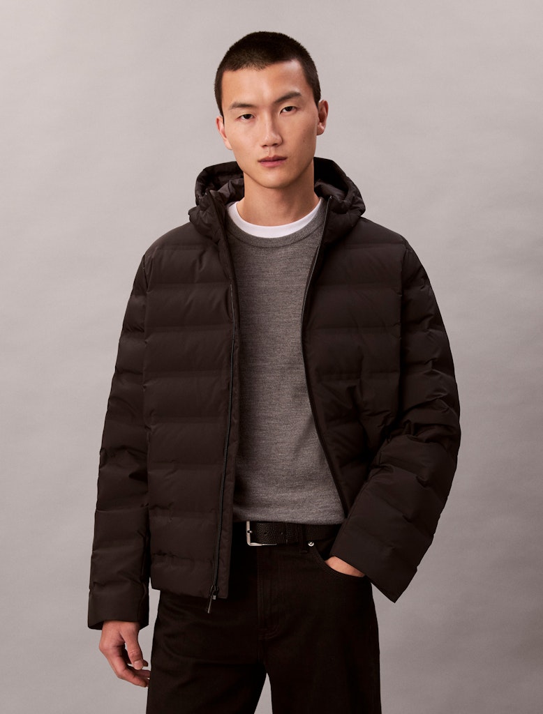 Calvin Klein Erkek Siyah Puffer Kapşonlu Mont