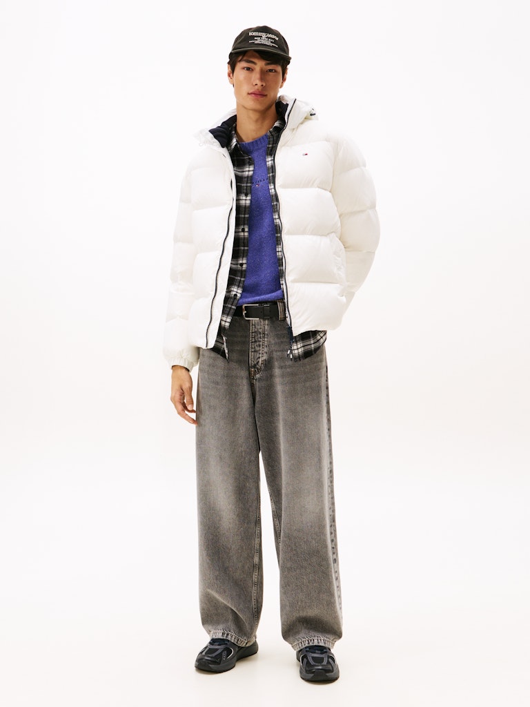 Tommy Hilfiger Erkek Kaz Tüyü Puffer Kapşonlu Beyaz Mont