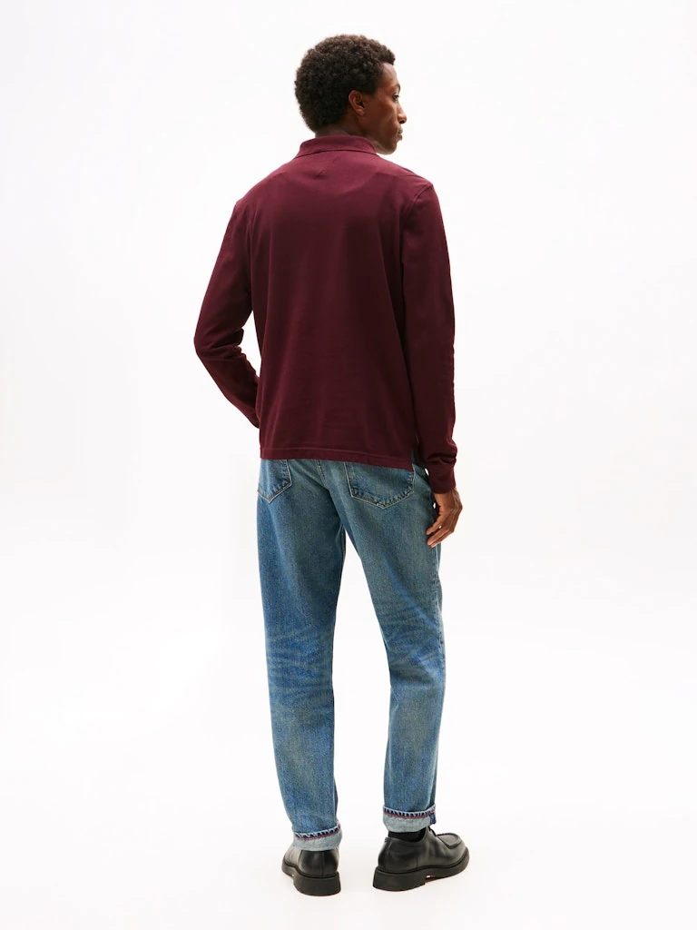 Tommy Hilfiger Erkek Bordo  Uzun Kollu Düğmeli Polo Yaka T-Shirt