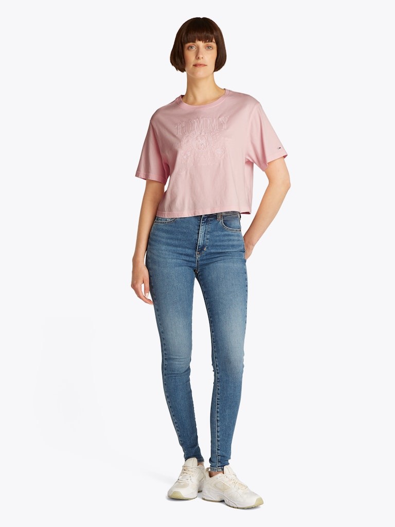Tommy Hilfiger Rejeneratif Pamuk PEMBE Kadın Kısa Kollu T-Shirt - DW0DW20326TH3