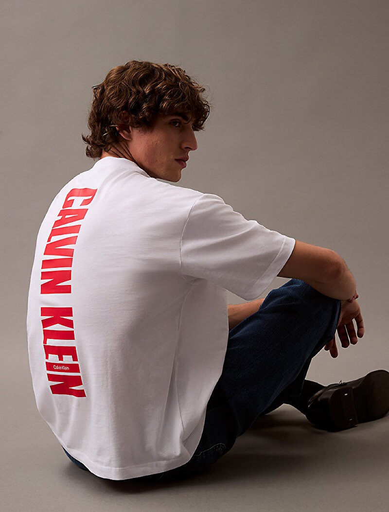 Calvin Klein Rejeneratif Pamuk Beyaz Erkek Kısa Kollu T-Shirt - LV04RB851GYAA