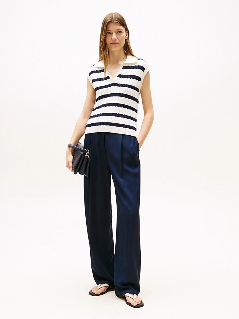 Tommy Hilfiger Kadın Beyaz Polo Yaka Triko - WW0WW456550FG