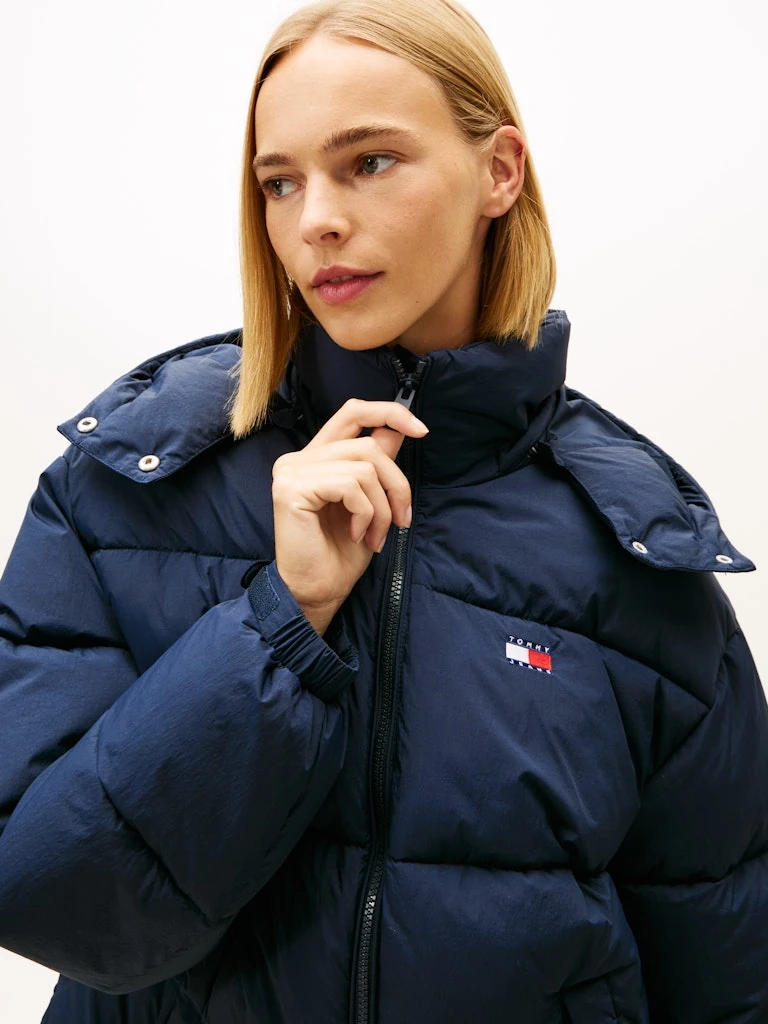 Tommy Hilfiger Kadın Lacivert Puffer Kapşonlu Mont