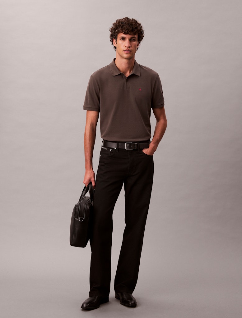 Calvin Klein Erkek Düğmeli Polo Yaka Gri T-Shirt