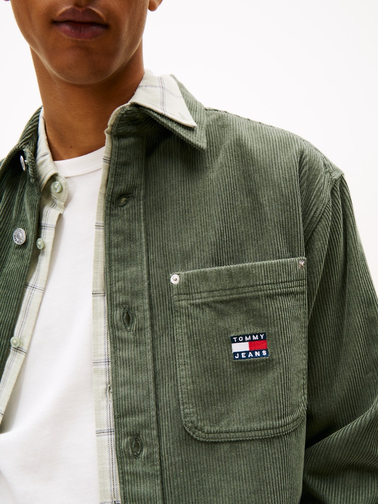 Tommy Hilfiger Erkek Kadife Rahat Kesim Yeşil Gömlek
