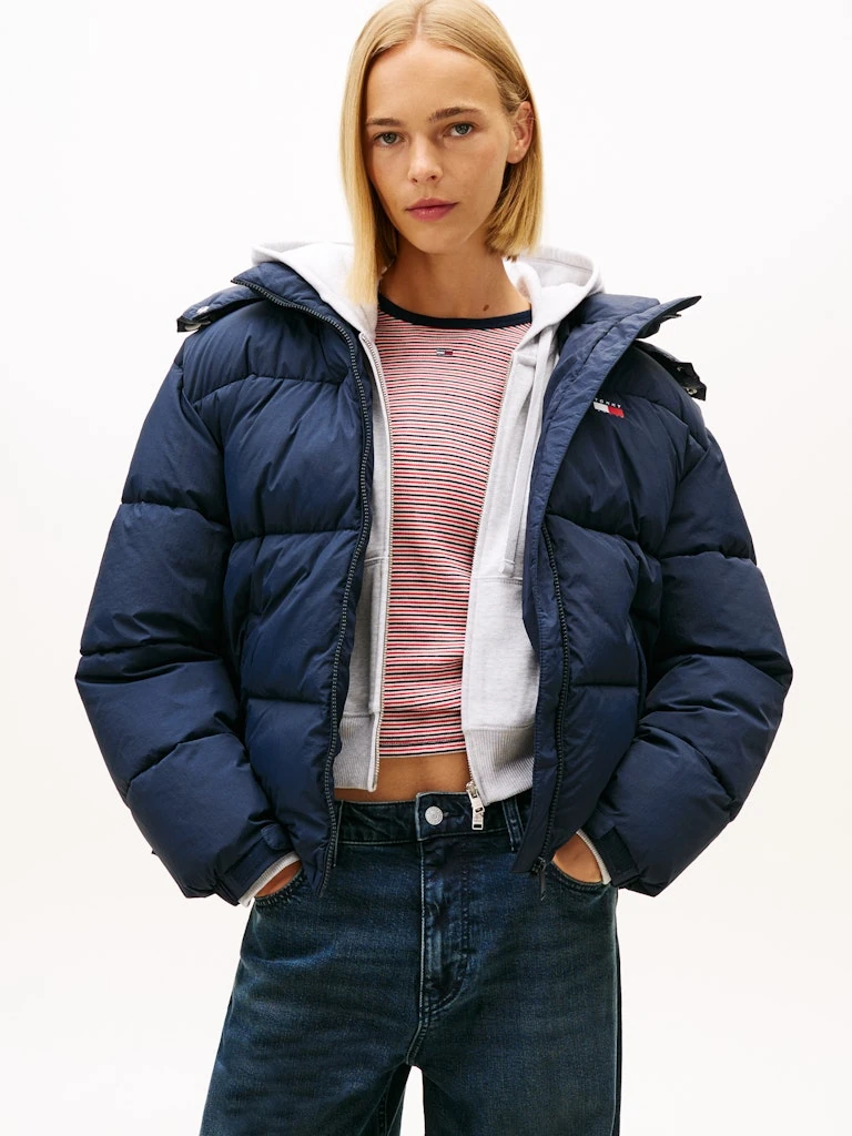 Tommy Hilfiger Kadın Lacivert Puffer Kapşonlu Mont
