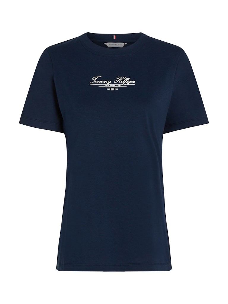 Tommy Hilfiger Rejeneratif Pamuk Lacivert Kadın Kısa Kollu T-Shirt - WW0WW45428C1G