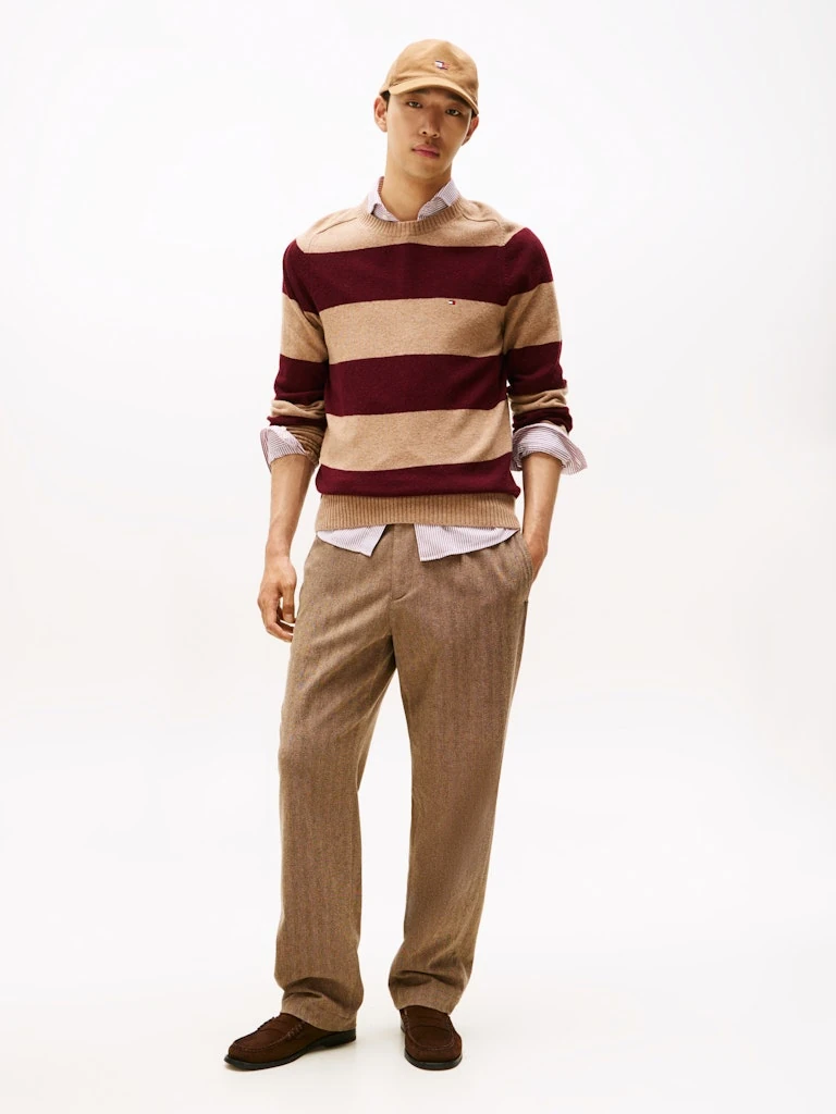 Tommy Hilfiger Erkek O Yaka Bordo Triko