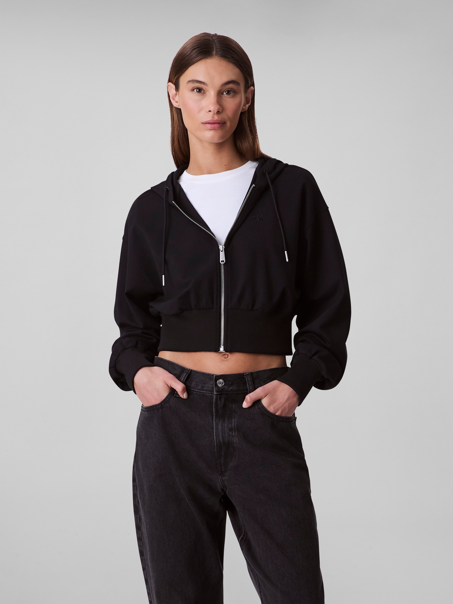 Calvin Klein Kadın Siyah Tam Fermuarlı Sweatshirt