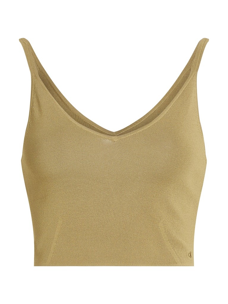 Calvin Klein Kadın Askılı Slim Fit V Yaka Örgü Kumaş Haki Bralet - J20J224805LFF