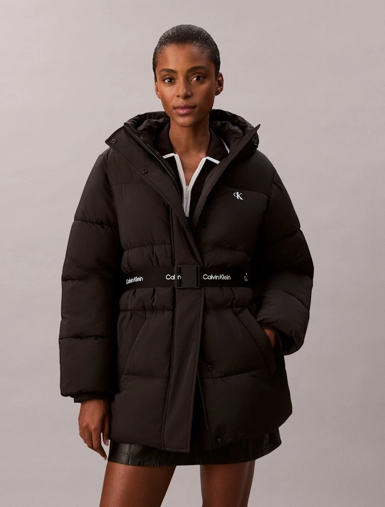 Calvin Klein Kadın Siyah  Puffer Kapşonlu Mont