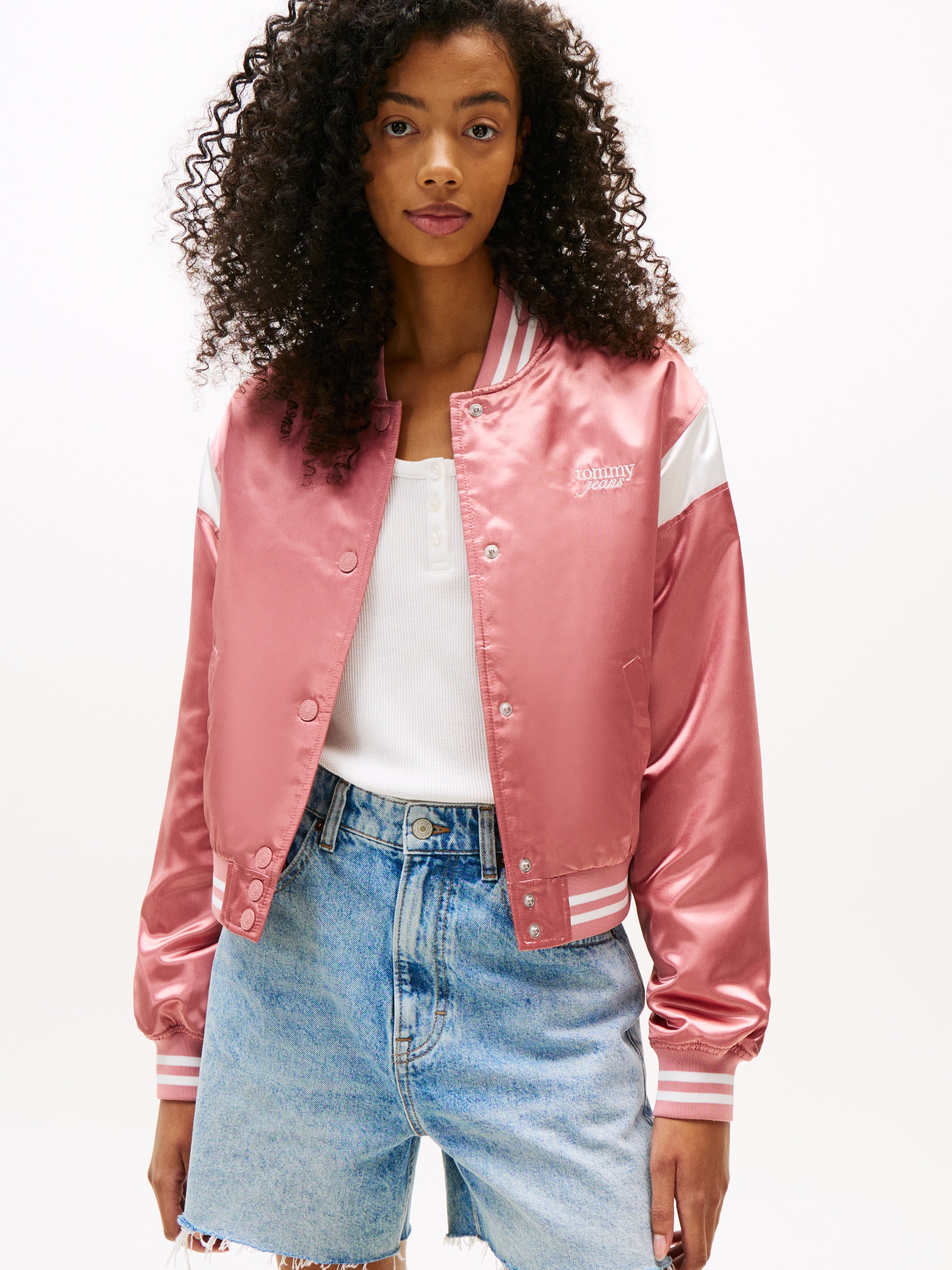 Tommy Hilfiger Kadın Su Geçirmez Saten Bomber Pembe Ceket