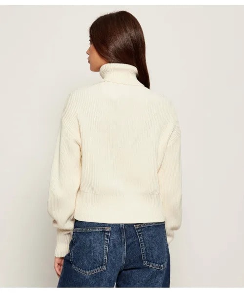 Calvin Klein Kadın %100 Pamuk Loose Balıkçı Yaka Bej Kazak