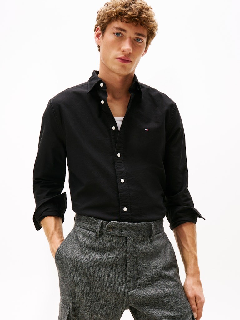 Tommy Hilfiger Erkek Siyah Oxford Uzun Kollu Gömlek