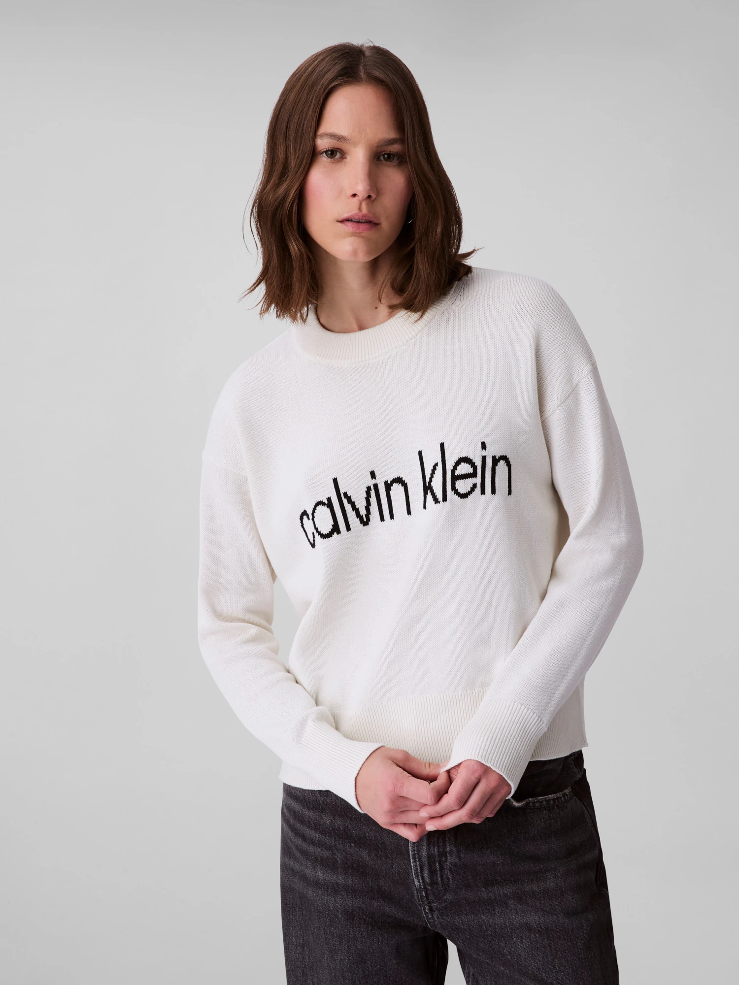 Calvin Klein Kadın Beyaz O Yaka Triko