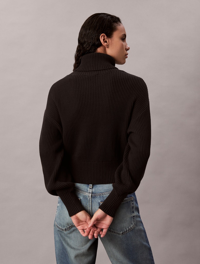 Calvin Klein Kadın Boğazlı Logolu Siyah Triko