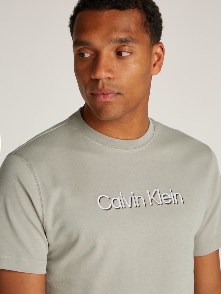 Calvin Klein Erkek Pamuklu Regular Fit Yuvarlak Yaka Kısa Kollu Gri T-Shirt - K10K114275PEO